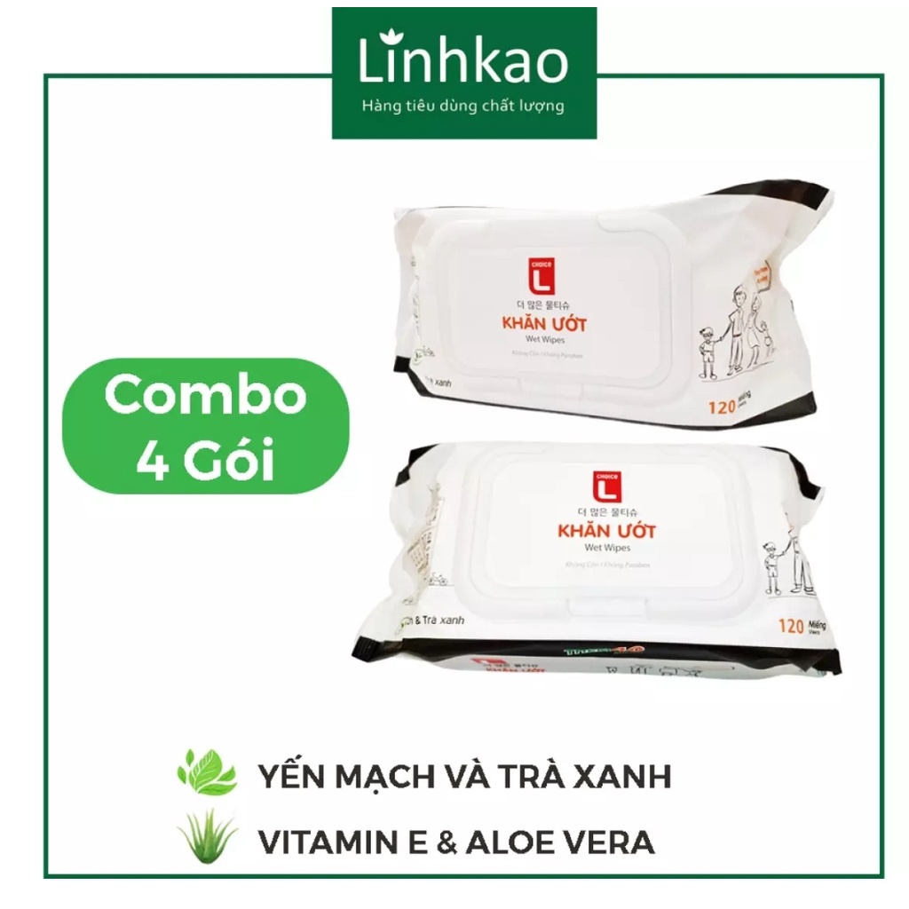 Combo 4 gói Khăn ướt Lotte 120 miếng thích hợp cho cả nhà