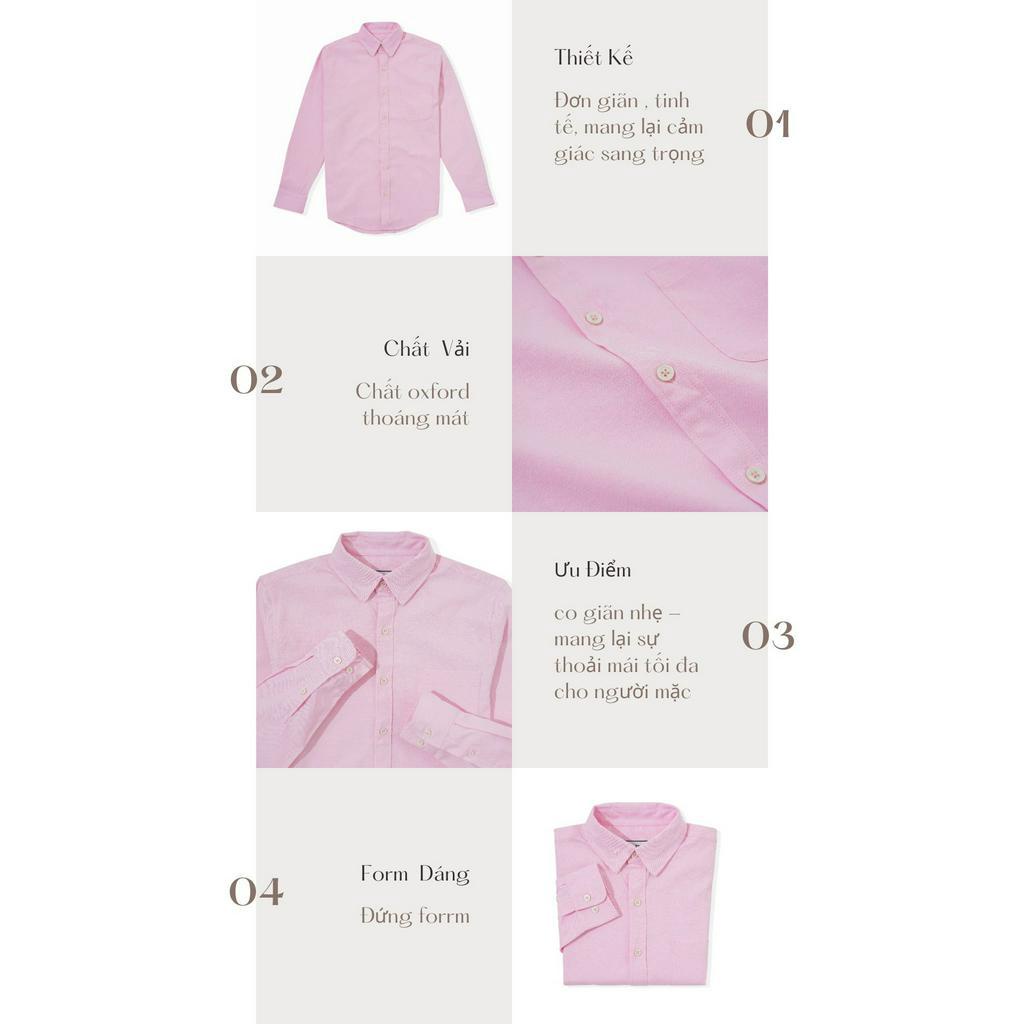 Áo Sơ Mi Nam Dài Tay Trơn BY COTTON Light Pink Oxford Shirt