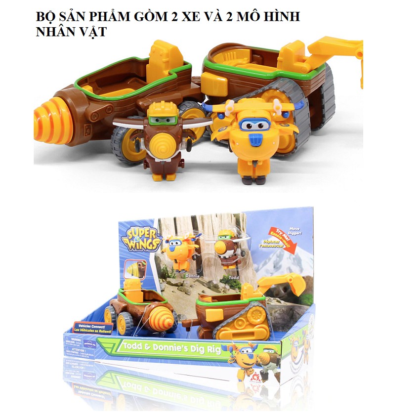 Super wings đồ chơi đội bay siêu đẳng gồm 2 xe thiết bị khoan lòng đất nhân vật Todd vui vẻ và Donnie máy bay mini