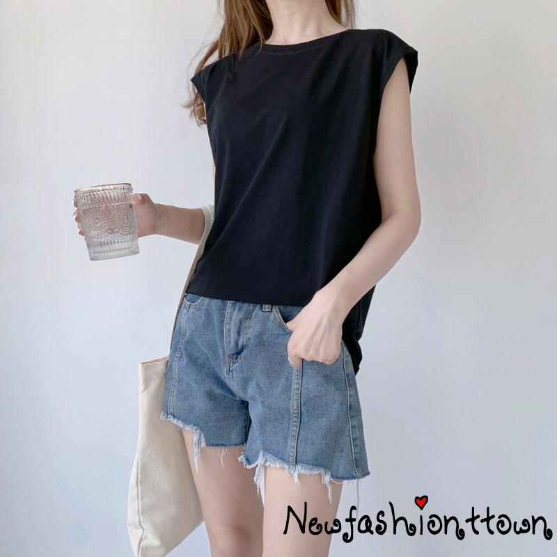 ღtwღWomen Summer Tank Tops, Solid Color Round-Neck Sleeveless Casual Vest Tops, Streetwear for Ladies, White/Black