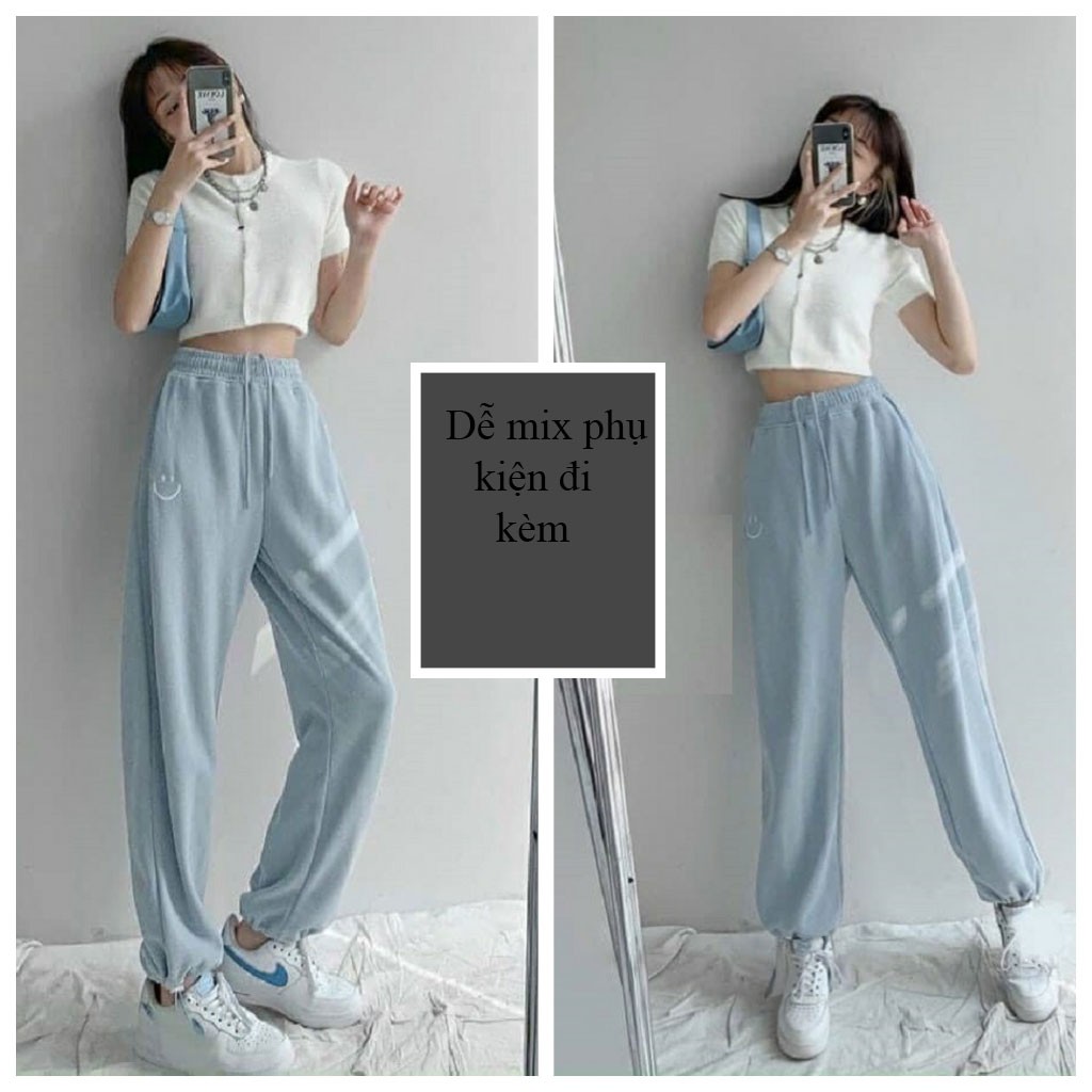 [Mã WASTDEP giảm 5K đơn bất kì] Set áo croptop cài cúc quần jogger buộc dây mặt cười - VIETSTAR