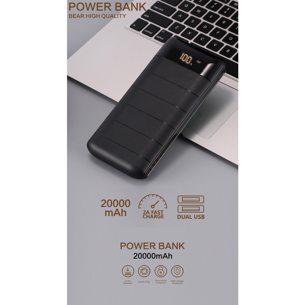 Pin sạc dự phòng WK WB-026 dung lượng 20000mAh tích hợp màn hình điện tử , cổng USB kép - Orio