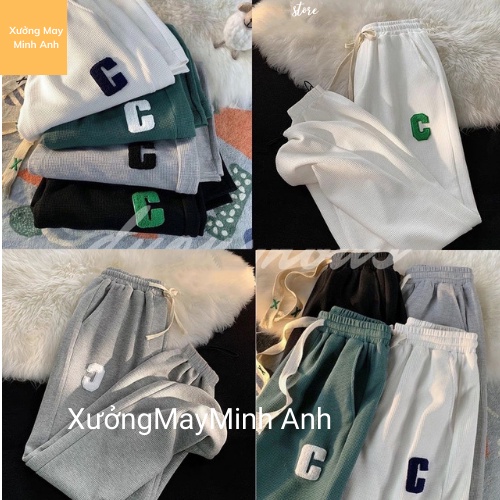 Quần Jogger Tổ Ong Chữ C Quần Ống Rộng Bo Gấu Thể Thao Unisex Dày Dặn Phong Cách Ulzang 987