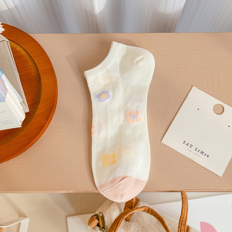 Set 5 đôi - Vớ nữ cổ ngắn vớ cotton co giãn loại dày xịn tone màu cam trắng
