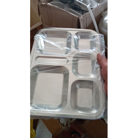 Khay inox 5 ngăn , khay phần Hàn Quốc inox 304 , sử dụng cho quán cơm, trường học, công nhân, bệnh viện