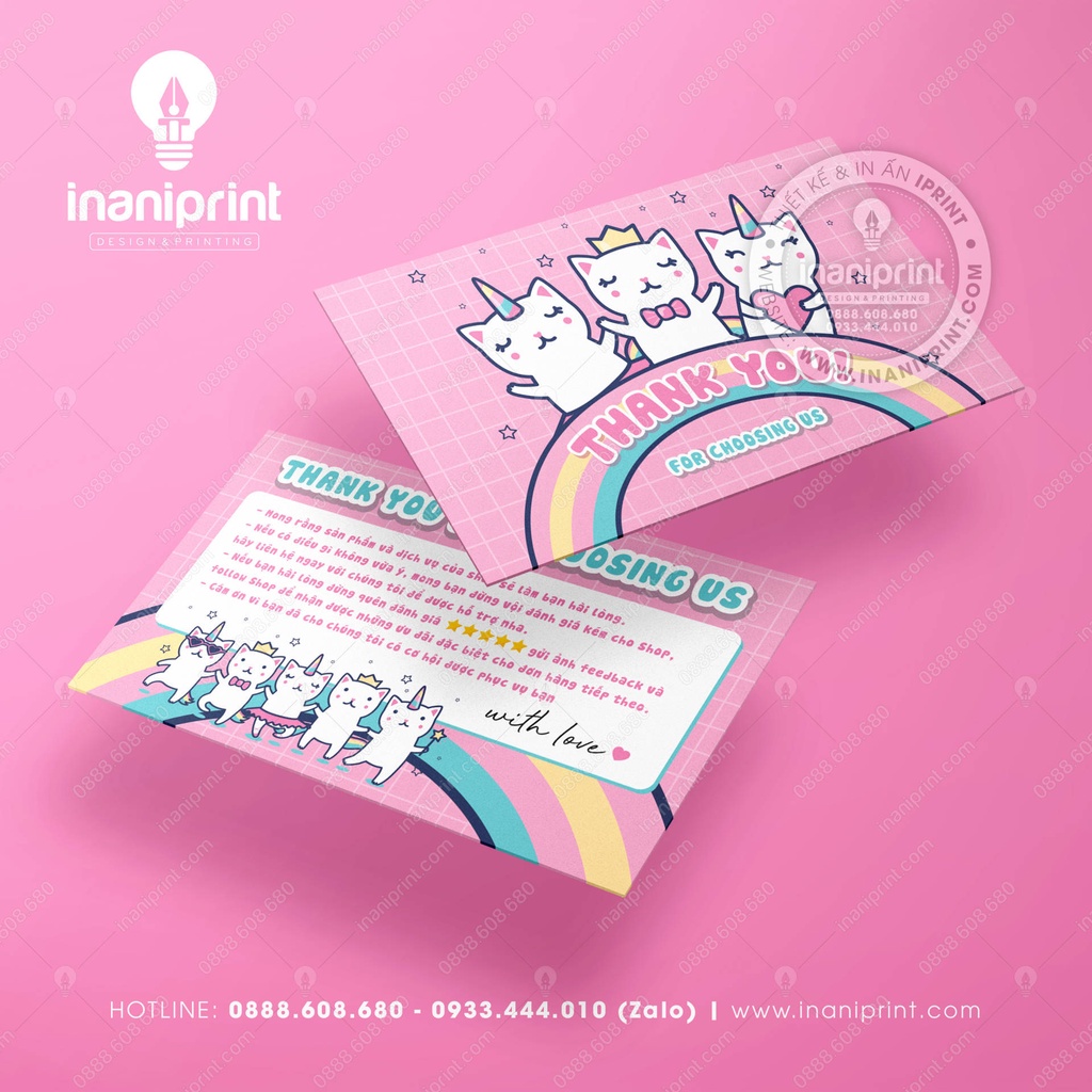 Phiếu cảm ơn, Card cảm ơn 3 con mèo, Card thank you siêu dễ thương
