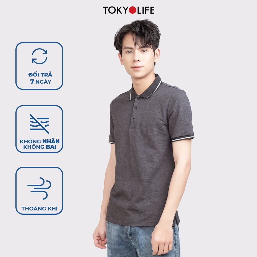 Áo Polo Nam Cotton Cao Cấp, Basic Sang Trọng Lịch Lãm TOKYOLIFE cổ Đức không chân I7POL502G