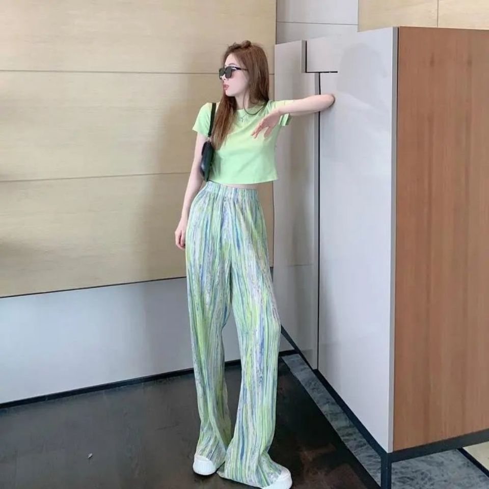 Quần ống rộng lưng cao phối màu nhuộm thời trang mùa hè cho nữ