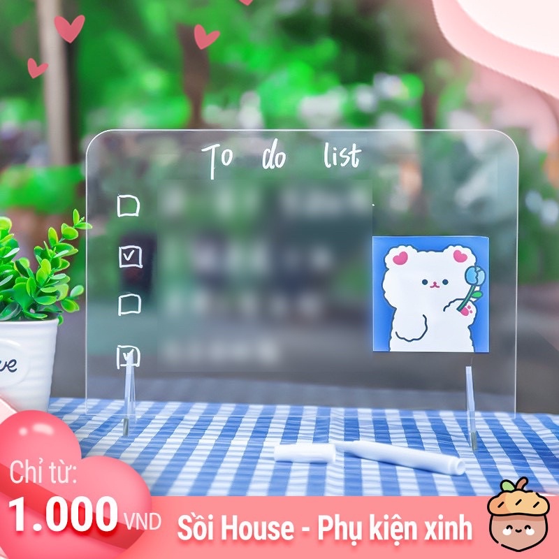 Bảng ghi chú (tặng kèm bút) trong suốt để bàn làm việc,bàn học, ghi nhớ list công việc hàng ngày Sồi House