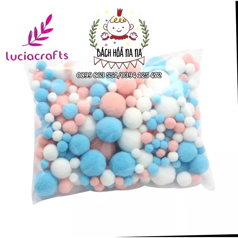 Pompom hỗn hợp nhiều màu nhiều size - pom pom trang trí-handmade shop