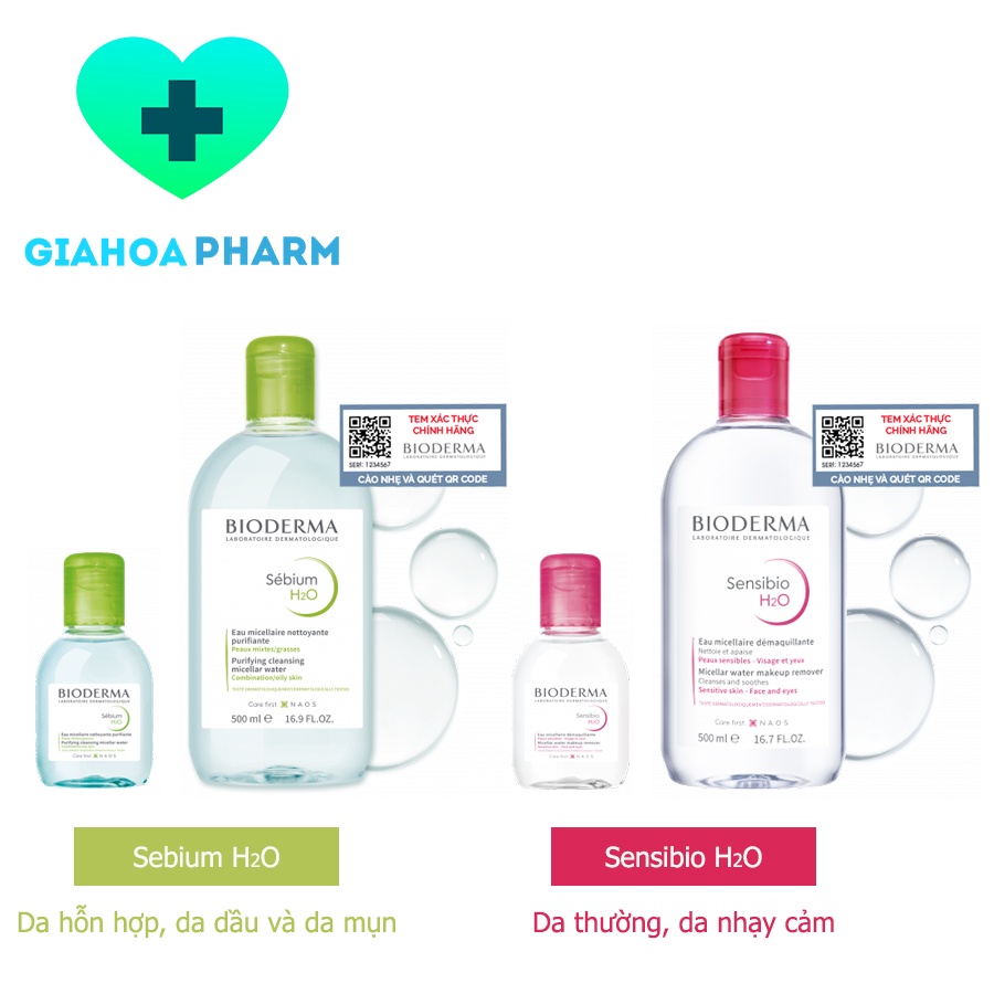 Dung dịch làm sạch và tẩy trang công nghệ Micellar Bioderma Sensibio / Sebium H2O (Không cần rửa lại với nước)