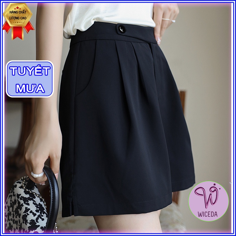 Quần short nữ cạp cao đẹp xẻ gấu , quần sooc đùi chất tuyết mưa dày dặn 2 màu đen be Wiceda QD361