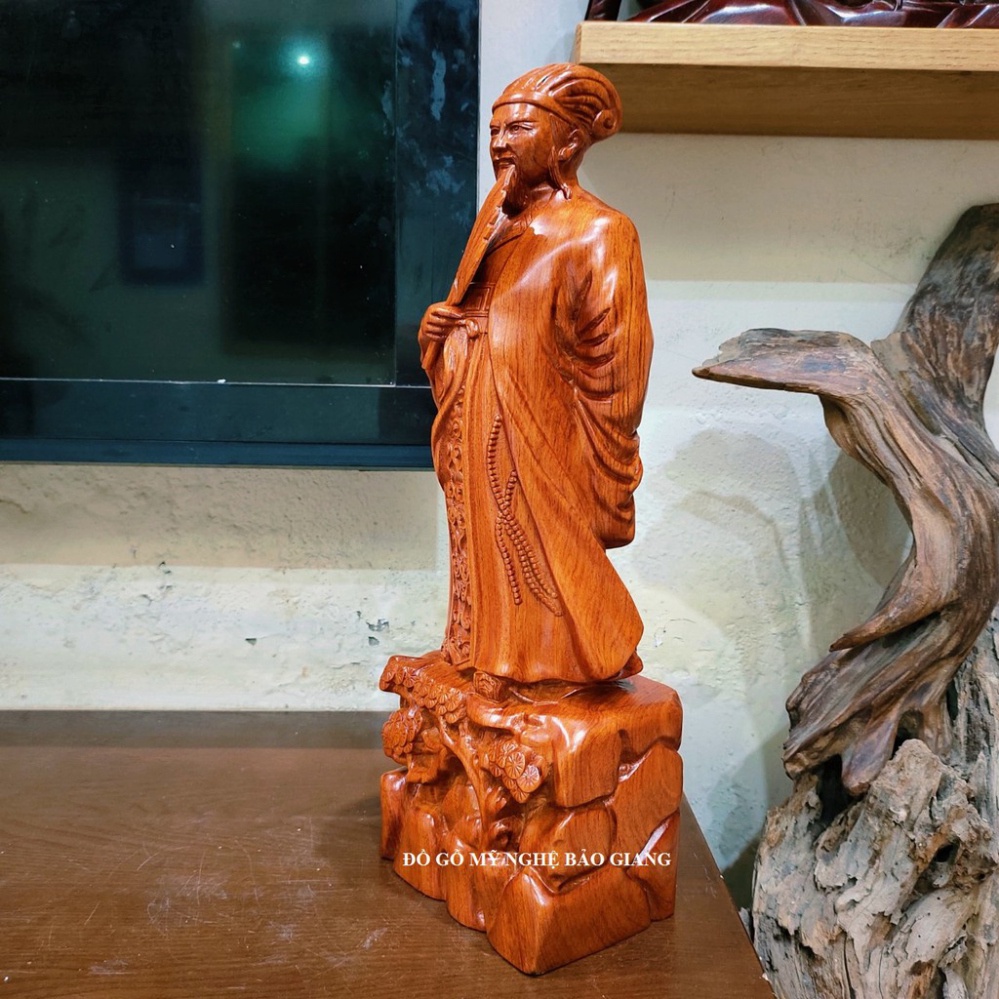 Tượng khổng minh gia cát lượng gỗ hương cao 40 cm