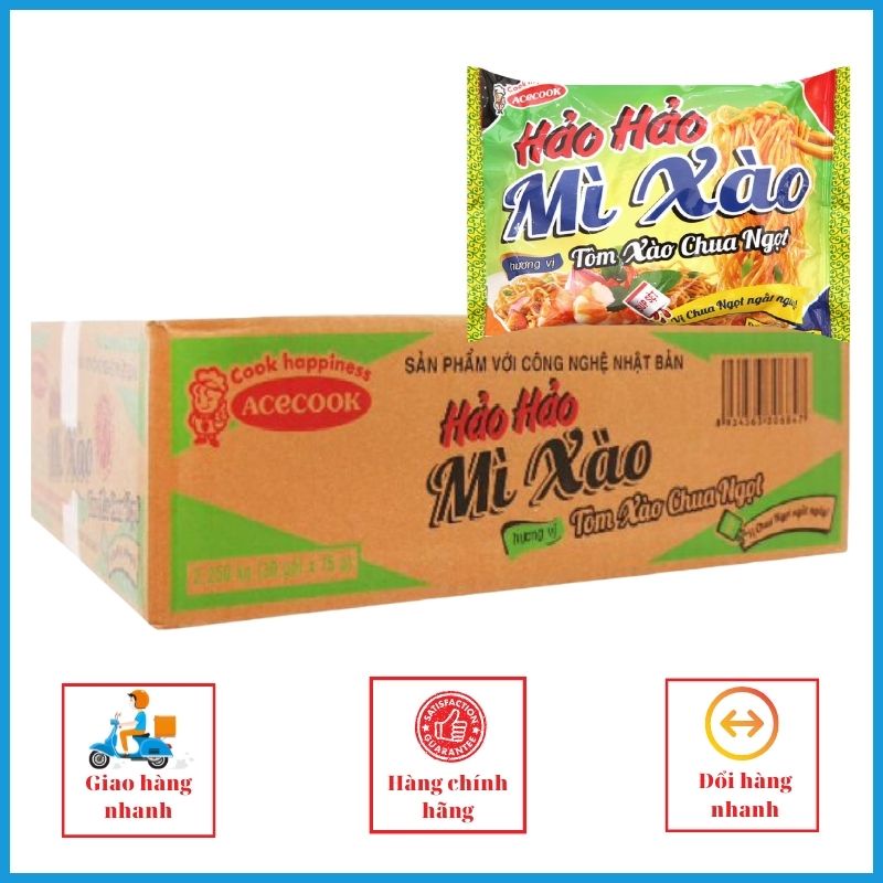 Mì Hảo Hảo 3 loại tôm chua cay, tôm hành, tôm xào chua ngọt thùng 30 gói 75g, MMHHCC01