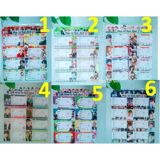 NHÃN VỞ KPOP BTS 1 XẤP 16 NHÃN