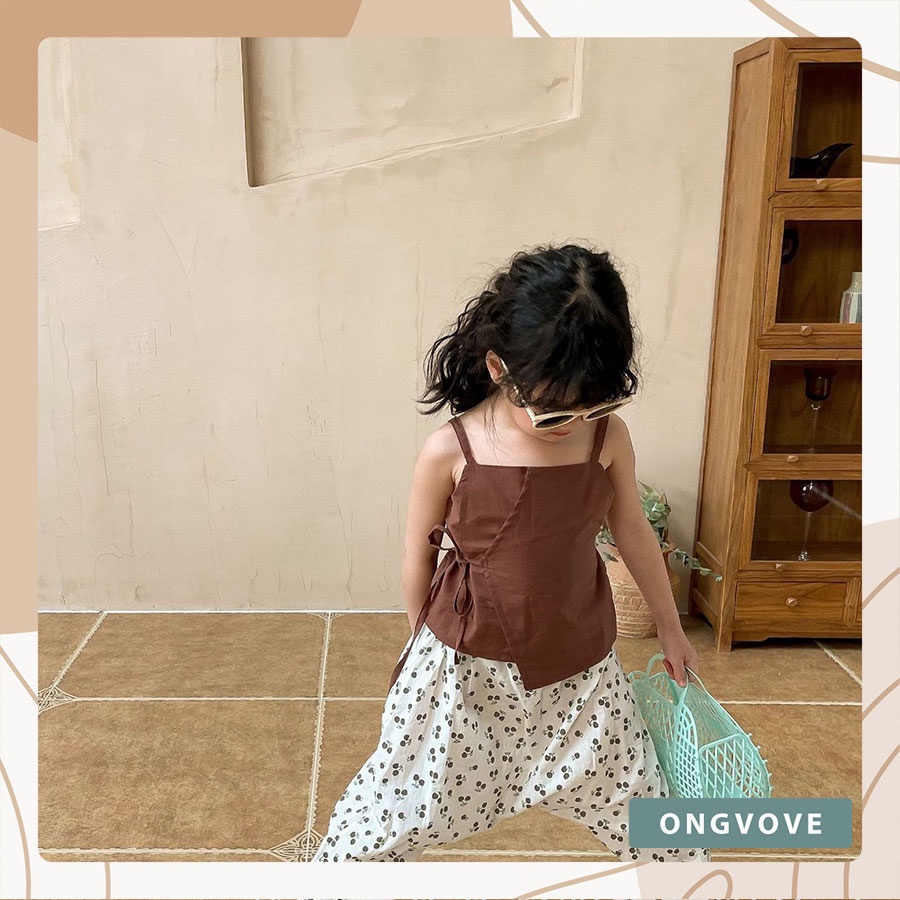 Áo hai dây bé gái Ongvove- chất liệu thô thoáng mát, dây buộc chéo và vạt áo cá tính A22-100
