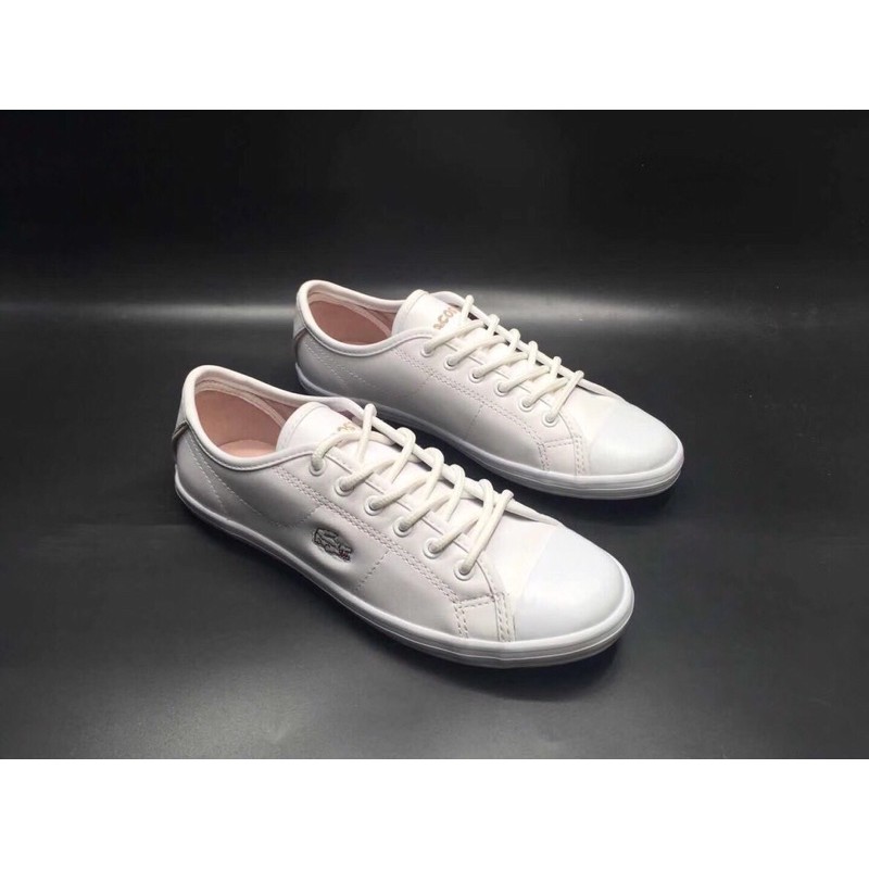 Giày nữ cổ tròn đế bằng ôm chân da thật lacoste