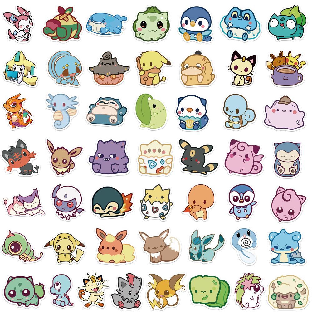 Bộ 50 Miếng Dán Trang Trí Chống Thấm Nước Họa Tiết Hoạt Hình Pokemon
