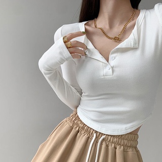 Áo thun lửng tay dài dáng ôm hở rốn thời trang