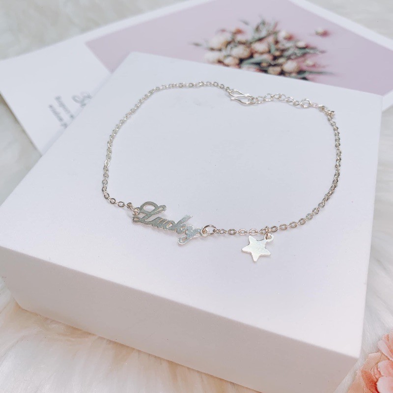 Lắc chân bạc nữ 925 cao cấp hình chữ lucky may mắn