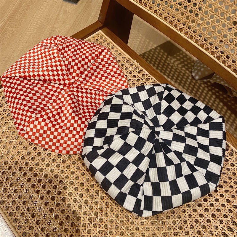 Mũ Beret Họa Tiết Sọc Caro Cao Cấp Thời Trang Dành Cho Nữ