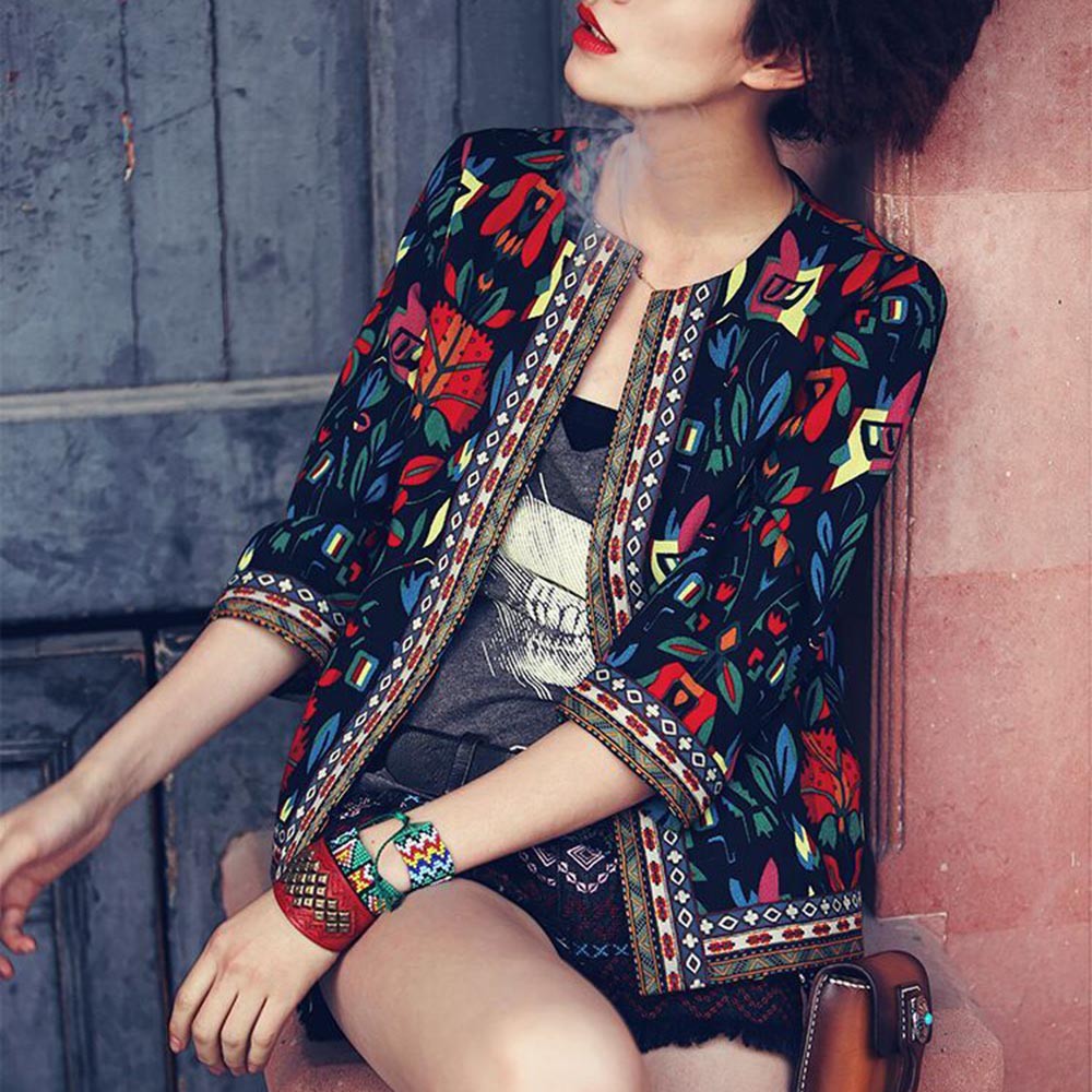 Áo Khoác Nữ Dáng Ôm Tay Lửng Họa Tiết Hoa Phong Cách Vintage | BigBuy360 - bigbuy360.vn