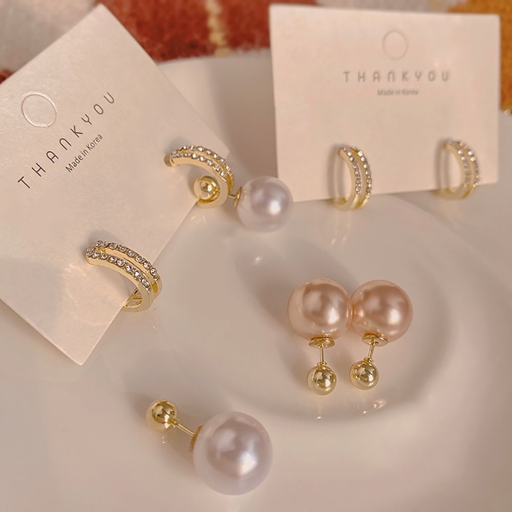 Bông tai hình tròn bằng hợp kim đính ngọc trai nhân tạo sang trọng thời trang VANES1