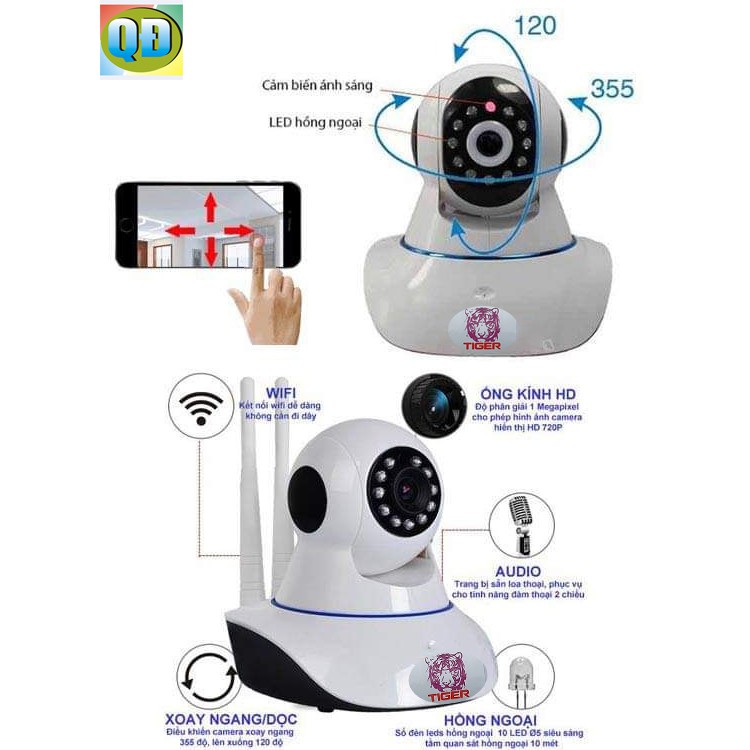 [Free Ship]  Camera wifi không dây 3 râu 2.0MP - Cubo Mart