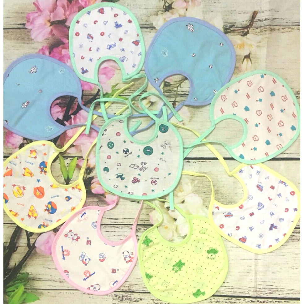 Yếm cotton 2 lớp buộc dây cao cấp cho bé