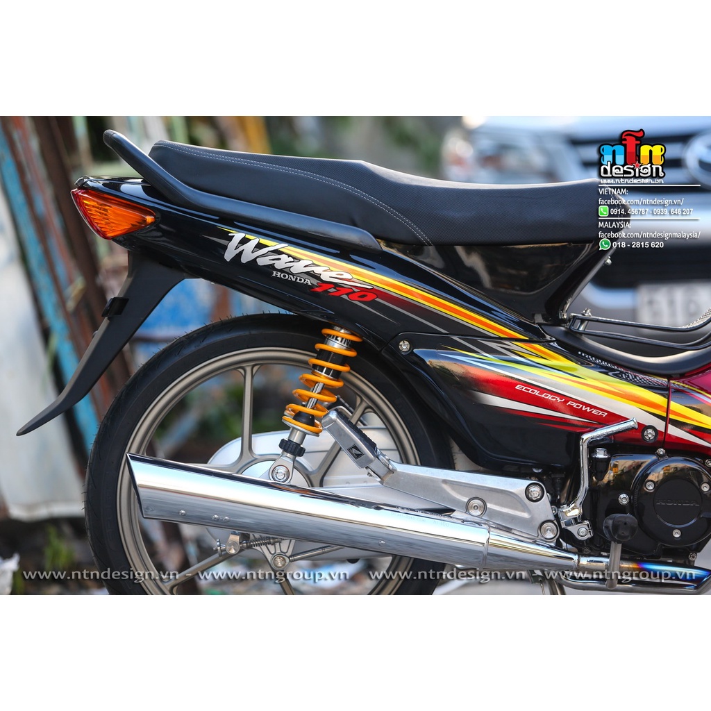 Tem /decal Rời Dán Xe Wave Nhỏ 110 Mẫu Đen Đỏ Vàng Cực Đẹp, Hàng 3 Lớp Chất Lượng Cao
