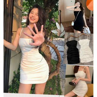 Váy 2 Dây Nhún Ôm Body Sexy Cotton Xuất Xịn Đen Trắng SHTDBD01
