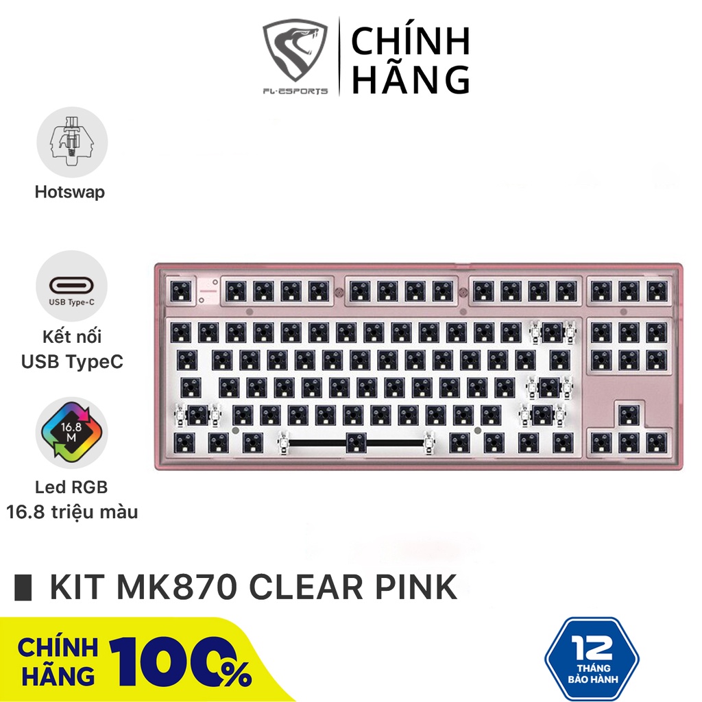 Bộ kit bàn phím cơ FL-Esports MK870 Clear Pink - Hotswap Led RGB - Sẵn foam - BH 12 tháng