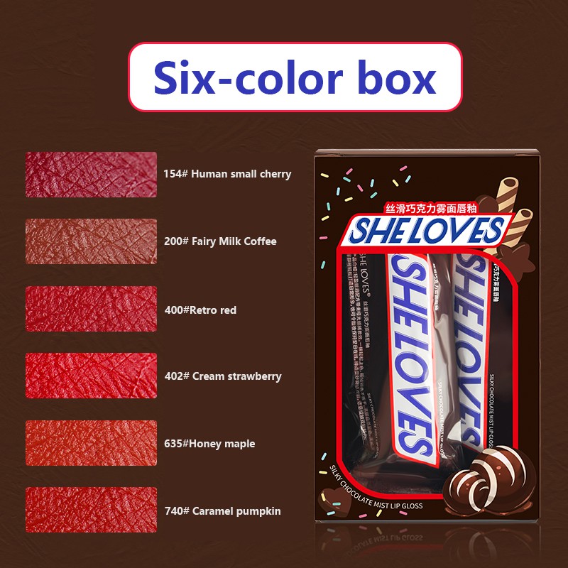 Chocolate Matte Lip Glaze Velvet Matte Son môi Son Kem Lì Chống Nước Lâu Phai Thiết Kế Vỏ Son Hình Thanh Socola Độc Đáo