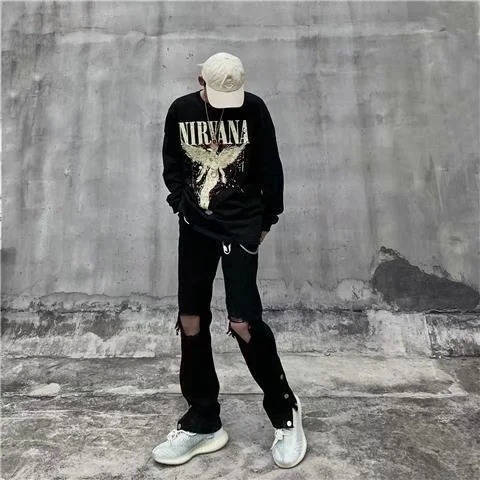Quần Jean Đen Ống Rộng Rách Gối Phong Cách Đường Phố Mùa Hè Cho Nam Và Nữ SIZE S-3XL