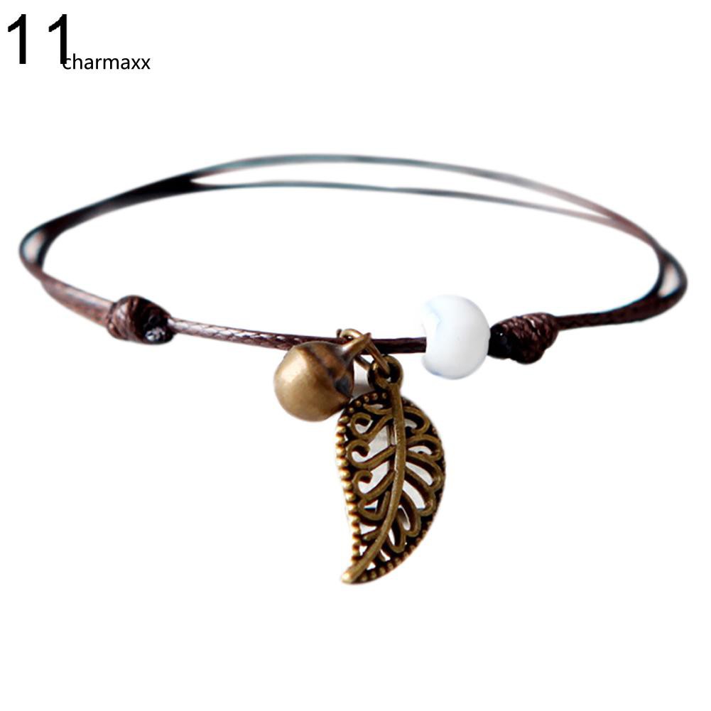 Vòng tay mặt chiếc lá đính hạt sứ Vintage thời trang