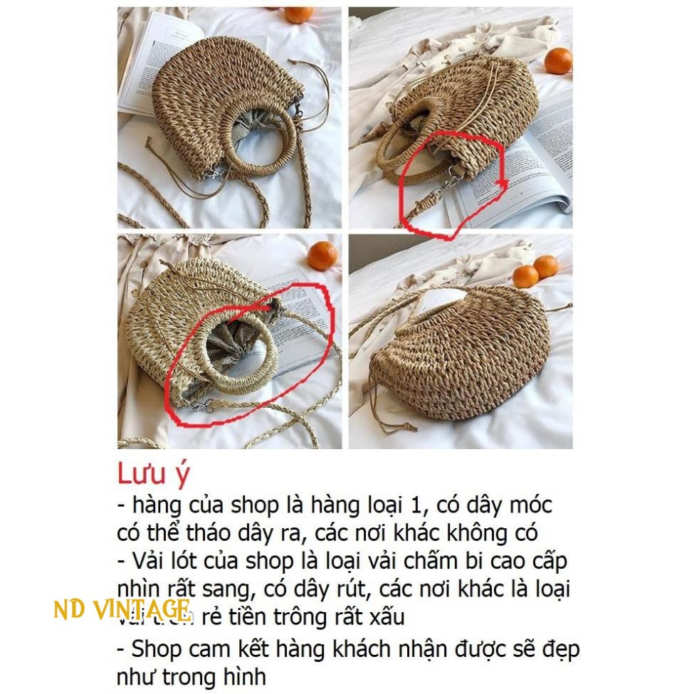 Túi Cói Đi Biển Bán Nguyệt Xách Tay VINTAGE, Có Dây Đeo Chéo, Nhiều Size