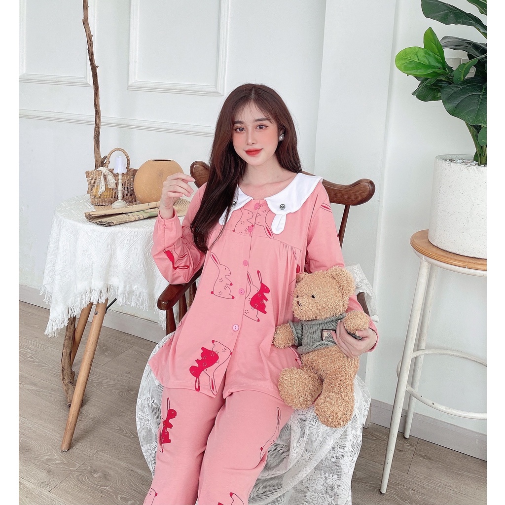 Bộ bầu và sau sinh Dài Tay 2 chức năng chất cotton cài cúc thật cực kì tiện lợi