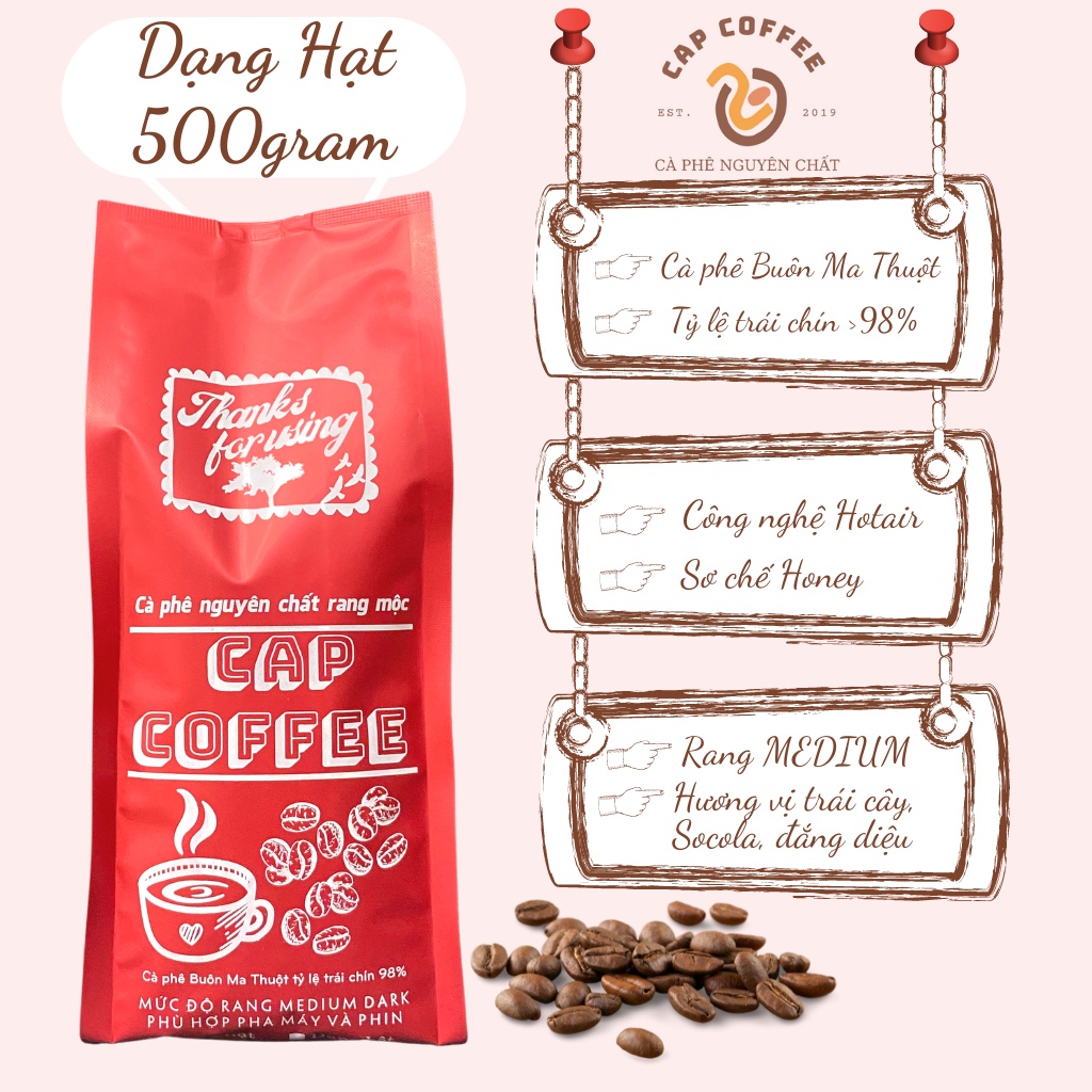 Cà phê hạt Robusta Honey 500gr rang mộc - vị trái cây, chocolate, đắng nhẹ - rang Medium pha máy và pha phin | BigBuy360 - bigbuy360.vn