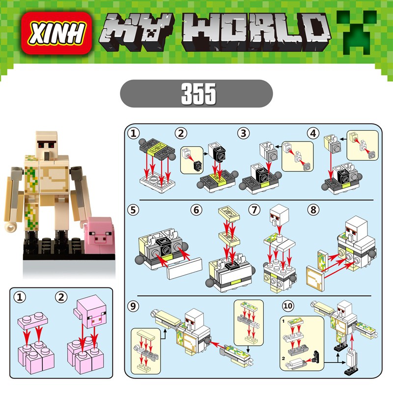 XH355 Minecraft Minifigures Iron Golem DIY Model Building Blocks Education Toys For Children Gifts