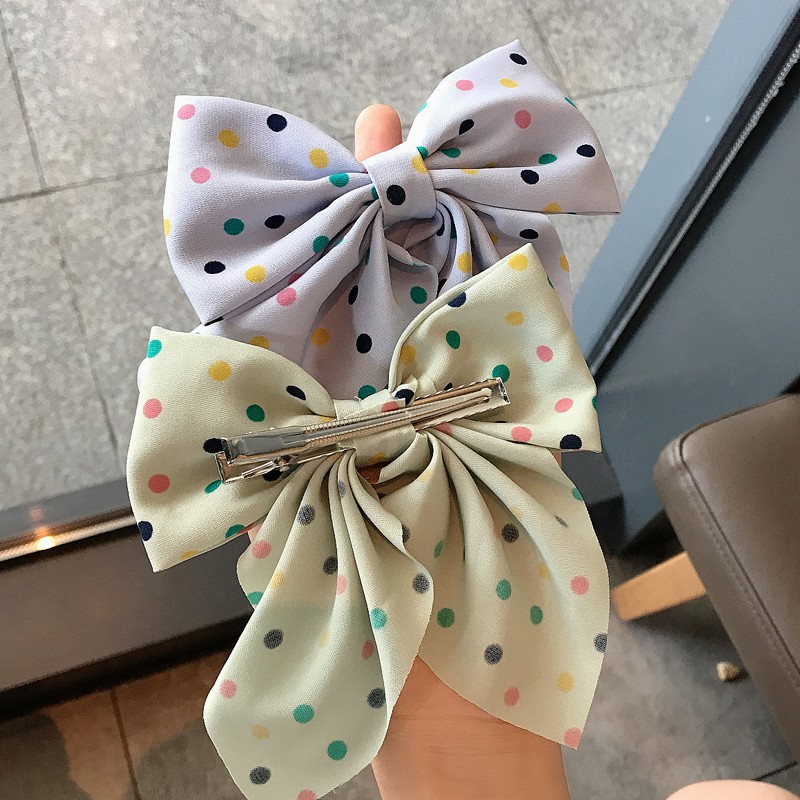 Kẹp Tóc Nơ Chấm Bi Nhiều Màu Phong Cách Retro