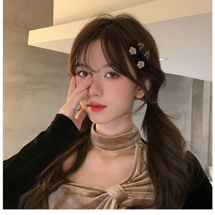 Kẹp tóc hình nơ họa tiết hoa hồng kiểu dáng Hàn Quốc cho nữ