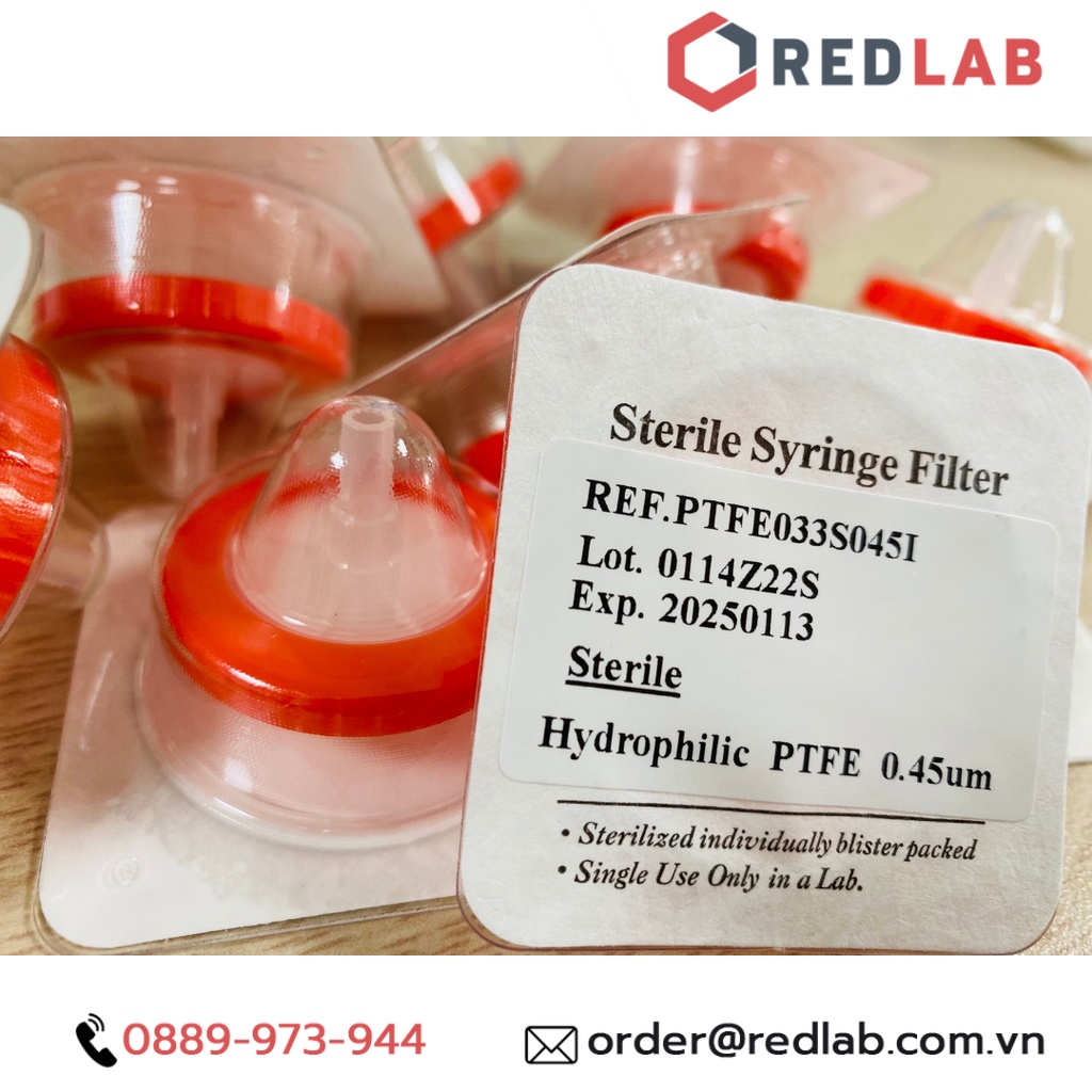 Đầu lọc syringe tiệt trùng Ø 33 mm lỗ lọc 0.45 µm chính hãng Finetech PTFE033S045I dùng cho PRP