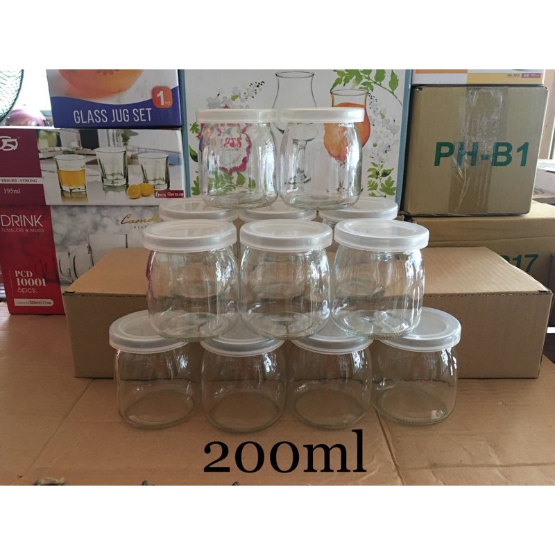 Set 12 Hủ Sữa Chua Thuỷ Tinh (200ml)