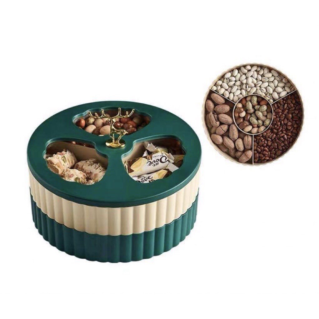 Khay đựng bánh kẹo tết mứt tết 2 tầng tay cầm hình đầu hươu xoay 360 độ phong cách Châu Âu - VS103