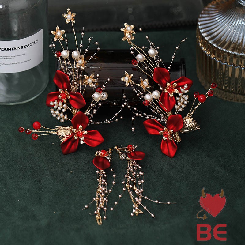 YADORNOS Set đôi khuyên tai và cặp kẹp tóc YADORNOS phong cách Trung Hoa thanh lịch thời trang dành cho nữ