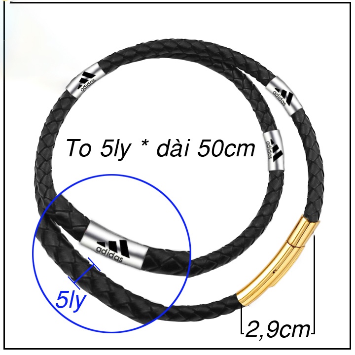 Dây chuyền nam da xịn 5 ly khóa Vip màu vàng bọc khoen A inox sáng bóng đem lại đẳng cấp, phong độ cho người đeo