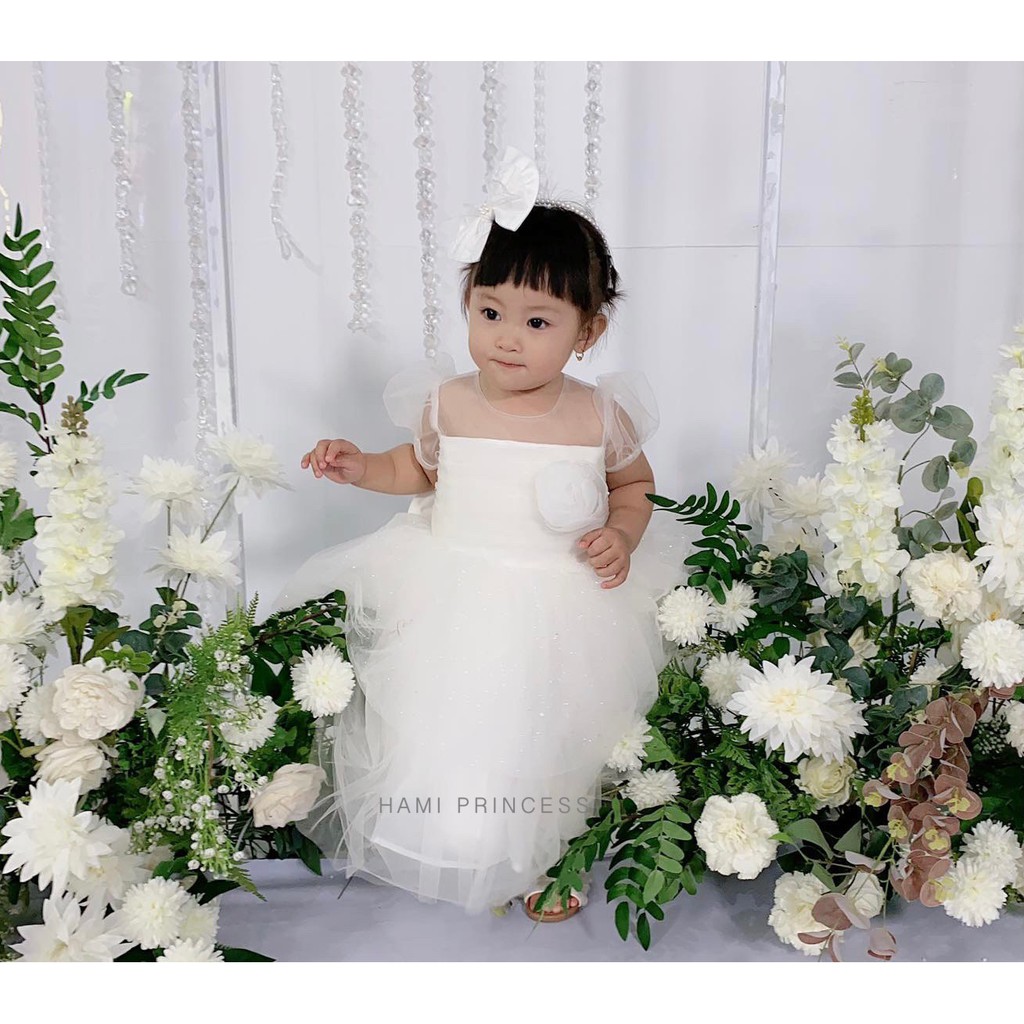 Váy Công Chúa Hoa Trà Trắng Dễ Thương Cho Bé Gái HAMI PRINCESS ❤️ Tặng Kèm Phụ Kiện