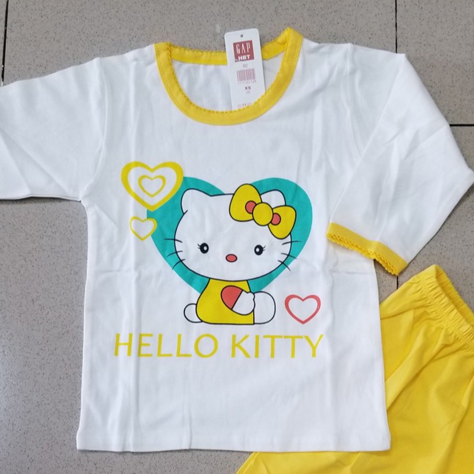 Bộ thun cotton tay dài in kitty cho bé giấc ngủ ngon