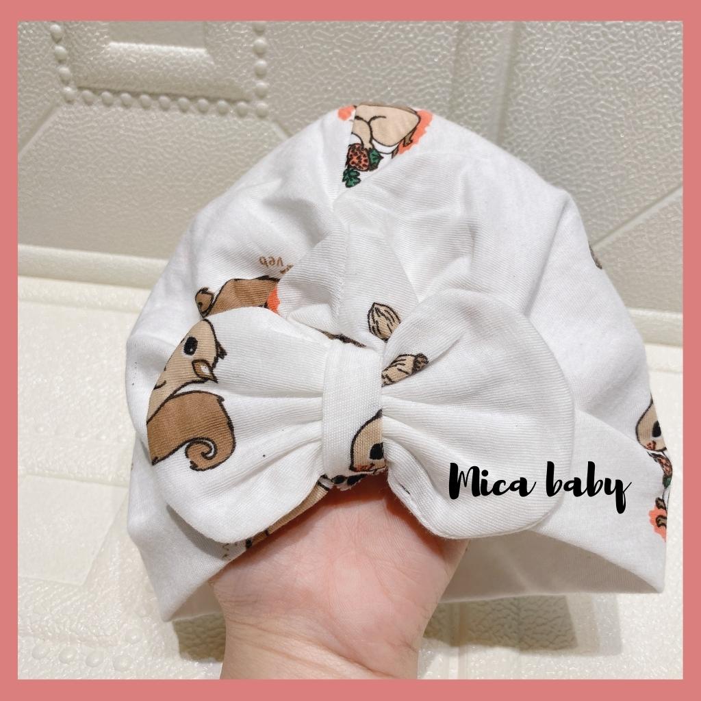 Mũ turban màu trắng họa tiết sóc nâu đáng yêu cho bé Mica Baby MTB99