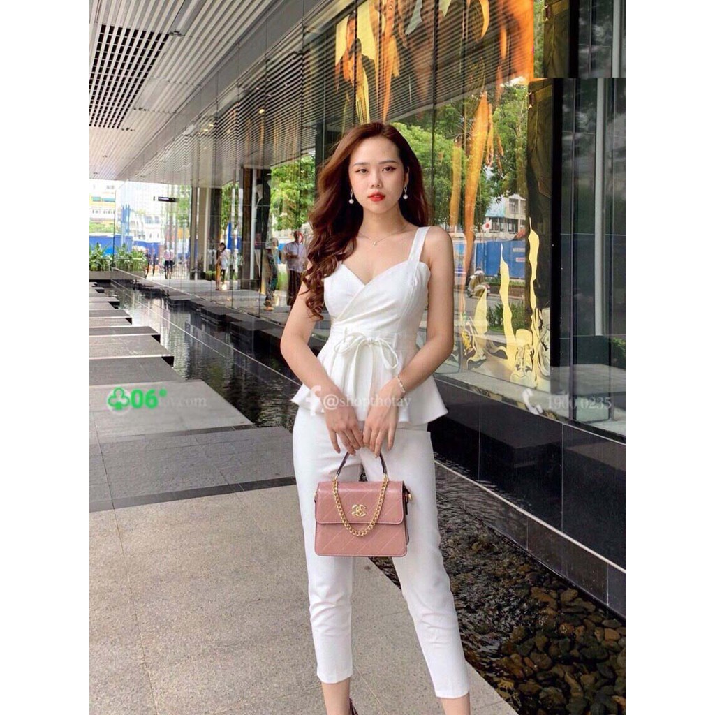 Jumpsuit nữ quần lững lưng chum áo hai dây thắt eo thời trang xuân hè thu đông J54